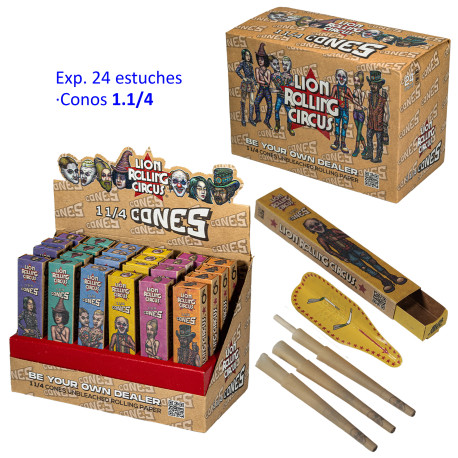 3T. «Lion Rolling Circus» Conos pre-rolled 1 1/4 unbleached Exp. 24 packs de 6 conos