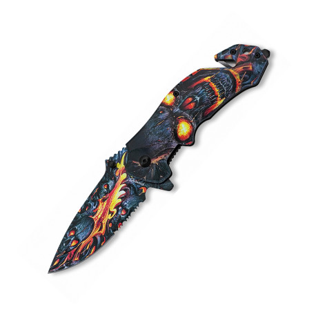 3T. 8,8 cm. Navaja «Albainox Skull on Flames» con sierra