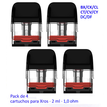 4T. Cartuchos 1.0 ohm para Xros 2 ml. Pack de 4