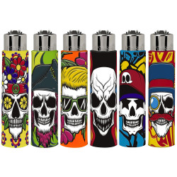 4T. «SKULLS MIX» Exp. 30 encendedores Clipper con funda