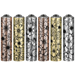 4T. «FLORAL ART» Exp. 30 encendedores Mini Clipper con funda metal