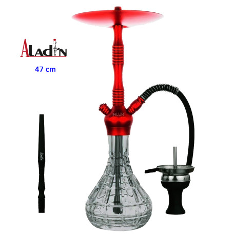 3T. 47 cm shisha ALADIN ALU5 de aluminio rojo con base de cristal transparente