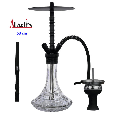 3T. 53 cm shisha ALADIN ALU7 de aluminio negro con base de cristal transparente